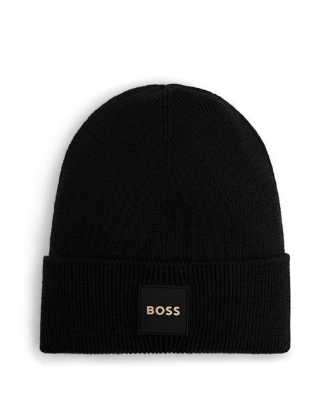 BOSS by HUGO BOSS Ribbed Structure And Logo Badge Beanie Hat in Black for Men | Lyst