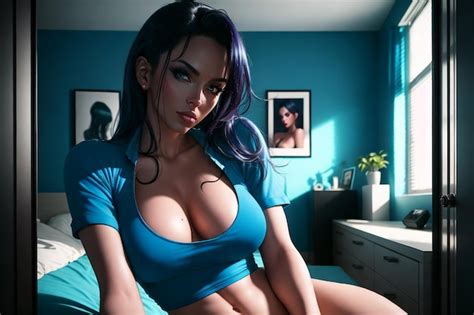 Premium Photo Sexy Woman With Blue Lingerie In Bedroom