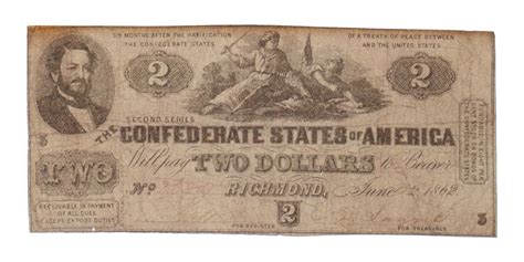 1862 2 Two Dollar Confederate States Of America Currency Note Pristine Auction