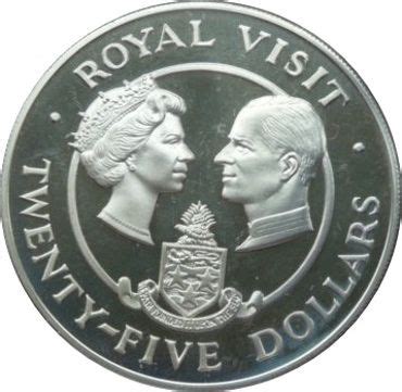 25 Dollars Elizabeth II Royal Visit Islas Caimán Numista