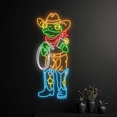 Handmadetneonsign Cowboy Frog Drinking Tequila Neon Sign Cowboy Toad