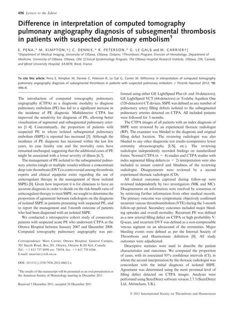 Pdf Difference In Interpretation Of Computed Tomography Pulmonary