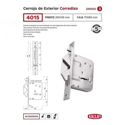 Cerrojo Puerta Corrediza Kallay 4015 Ferretería El Molino