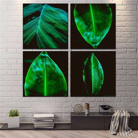 Conjunto De 4 Quadros Decorativos Folha Verde Quatro Lados Quatro