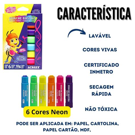 Tinta Guache Bast O Cores Neon Acrilex Loja Kento Papelaria