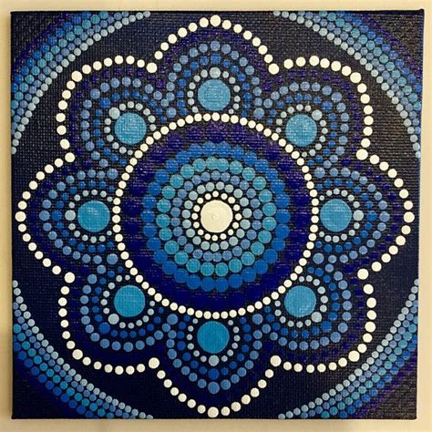 Handmade X Inch Blue Dot Mandala Canvas Dot Painting Dot Etsy