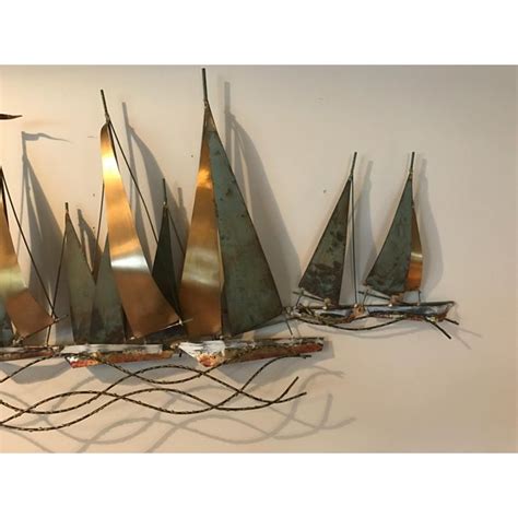 Mid Cenurty Modern C Jere Large Sailboat Brutalist Metal Wall Sculpture Chairish