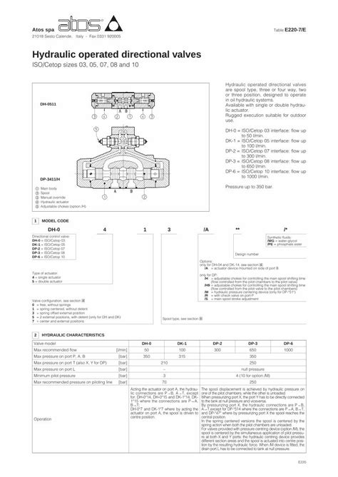 Pdf Hydraulic Operated Directional Valves Adigra Cetop Cetop Atos