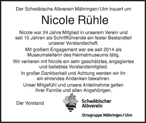 Traueranzeigen von Nicole Rühle Südwest Presse Trauer