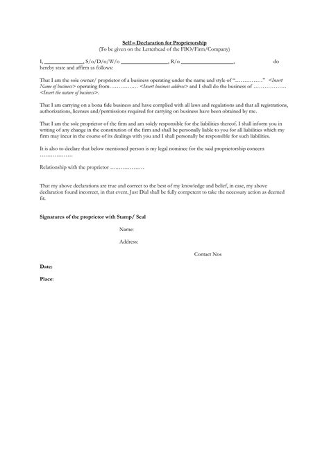 Self Declaration Template Docx Free Download