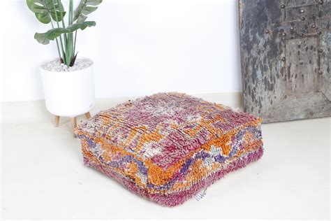 Moroccan Floor Pouf Wool Pouf Vintage Moroccan Ottoman Boujaad