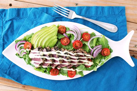 Sesame Crusted Seared Ahi Tuna Salad With Creamy Wasabi Dressing Kit S Kitchen