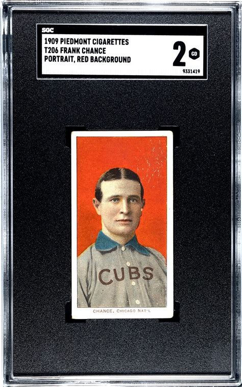 1909 11 T206 FRANK CHANCE Piedmont 150 RED PORTRAIT SGC 2 CHICAGO CUBS