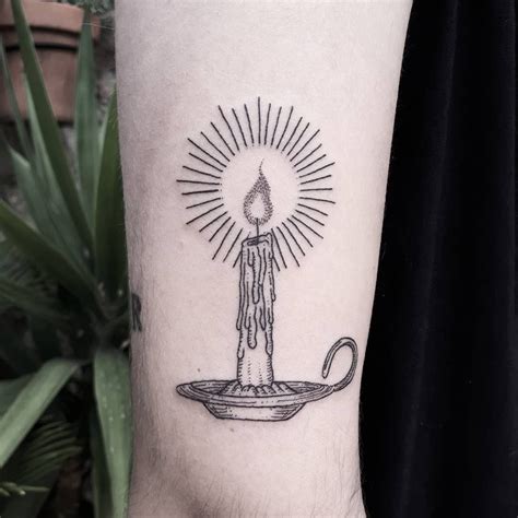 Woodcut Candle Tattoo On The Right Arm Candle Tattoo Design