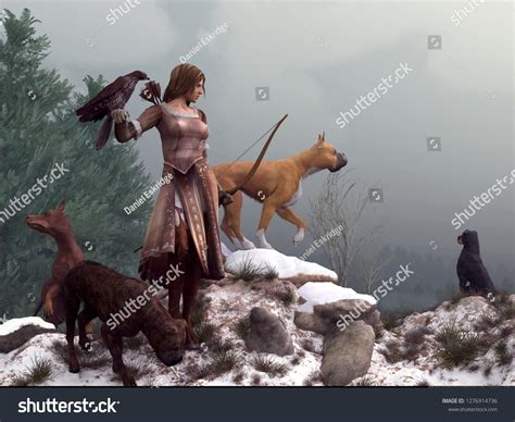 Artemis Goddess Hunt Archery Dressed Brown Stock Illustration ...