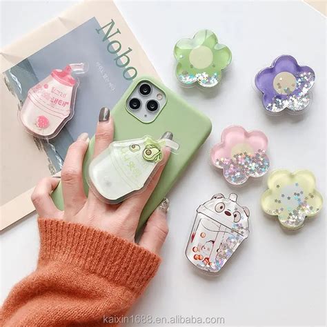 Hot Mobile Phone Accessories Cartoon Quicksand Liquid Cute Mobile Phone Holder Portable Holder