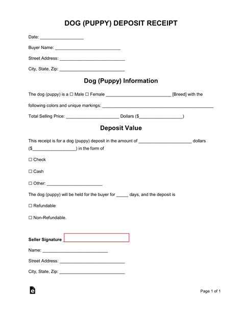 Free Dog Puppy Deposit Receipt Template Pdf Word Eforms