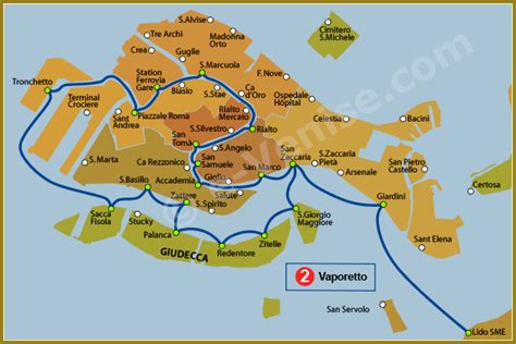 Venise Vaporetto Carte Plan de la Ligne 2 ACTV | Venice map, Venice ...