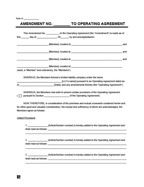 Free Amendment To An Llc Operating Agreement Template Pdf Word