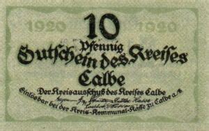 Banknote 10 Pfennig German Notgeld Calbe An Der Saale Gra C4 1e Tie