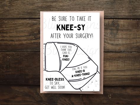 Funny Printable Knee Surgery Get Well Soon Card Thinking Of Etsy Uk