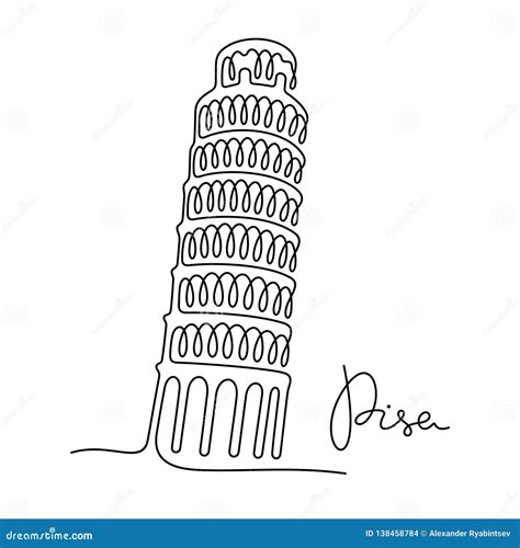 Pisa Tower Continuous Line Vector Illustration Stock Vector