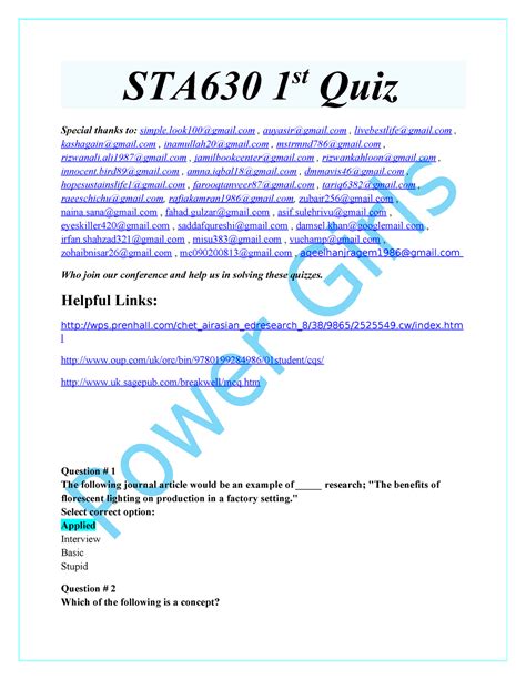 30775894 40 Solved MCQs Of STA630 Research Methods St STA630 1 Quiz