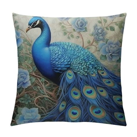 Jeuxus Teal Peacock Throw Pillow Covers Watercolor Blue Teal Vintage