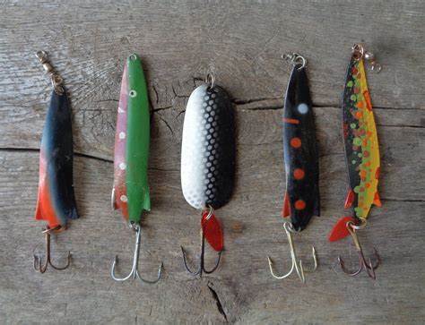 Lot Of Soviet Vintage Fishing Spoon Baits 80s Vintage Lures Set Of 5