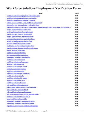 Fillable Online Workforce Solutions Employment Verification Form