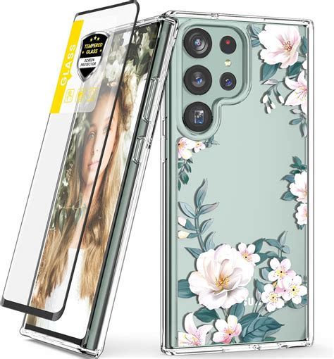 Jp Dagoroo Galaxy S23 Ultraケース マグノリアフラワー スリムフィット Tpupc 耐衝撃カバー 強化ガラススクリーンプロテクター付き