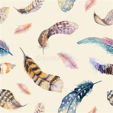 Feathers Repeating Pattern Watercolor Background With Seamless Stock