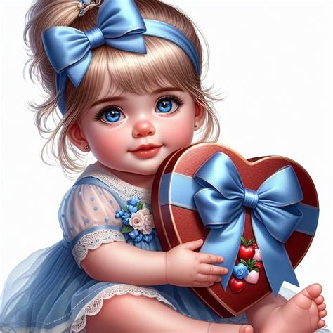 Premium Photo A Cartoon Of A Baby Holding A Heart Shaped Box