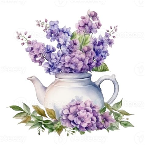 Watercolor Teapot With Flowers Isolated Png