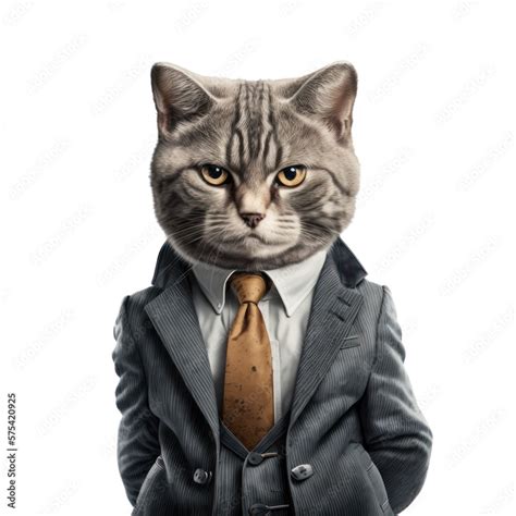 Portrait Of A Cat Dressed In A Formal Business Suit On White Background