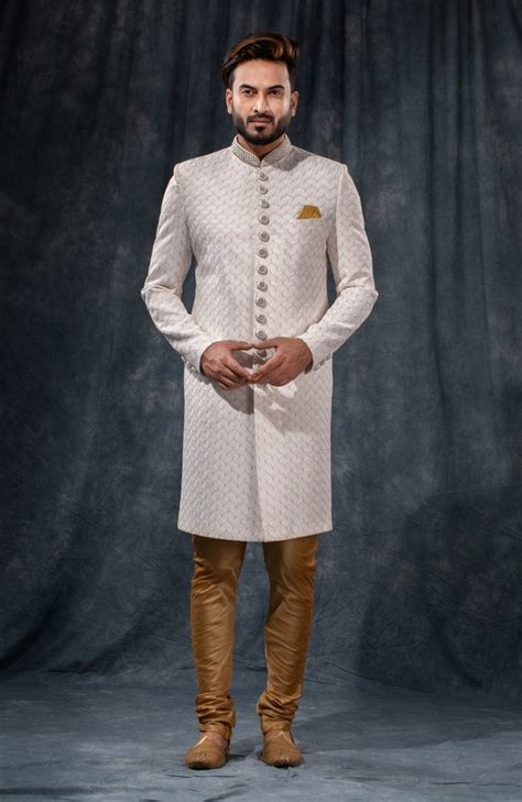 Hamsafar Mens White Net Poly Viscose Sherwani At Rs 6500 00