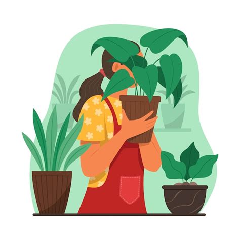 Premium Vector Young Woman Holding Plant Pot For Planting