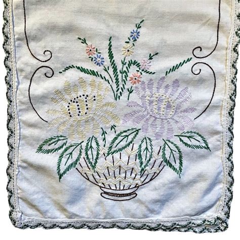 Vintage Accents Vintage Embroidered Floral Dresser Scarf Table Top