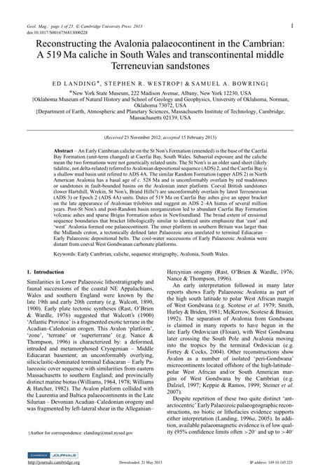 (PDF) Reconstructing the Avalonia palaeocontinent in the Cambrian: A ...