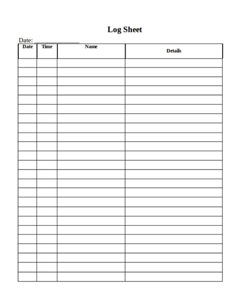 Free Printable Log Sheet Template Wiki Printable