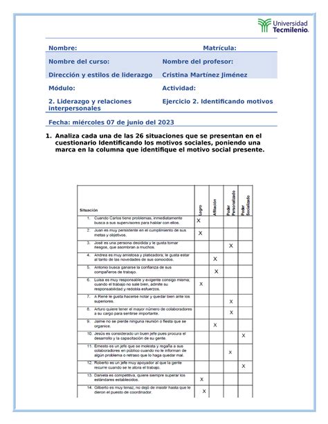 Ejercicio 2 Dy EL Nombre Matrícula Nombre del curso Dirección y