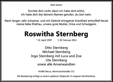 Alle Traueranzeigen F R Roswitha Sternberg Trauer Rp Online De