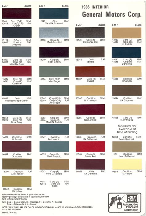 Gm Interior Paint Codes Color Charts