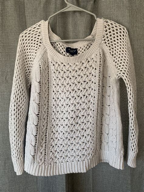 American Eagle Chunky Open Knit Sweater Ivory XL EBay