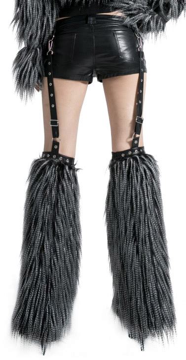 Short Noir Avec Fluffy Leg Warmers Cyber à Poiles Noirs Punk Rave K 147