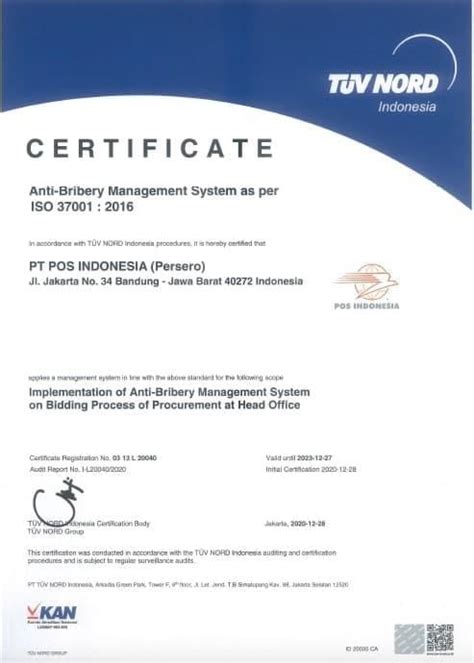 Pos Indonesia Raih Sertifikat Smap Sni Iso 37001 2016 Dan Penghargaan