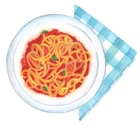 Spaghetti Pomodoro Watercolor Illustration Stock Illustration ...