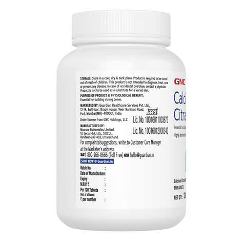 Gnc Calcium Citrate 1000 Mg For Faster Strong And Healthy Bones 120 Tablets Gnc India