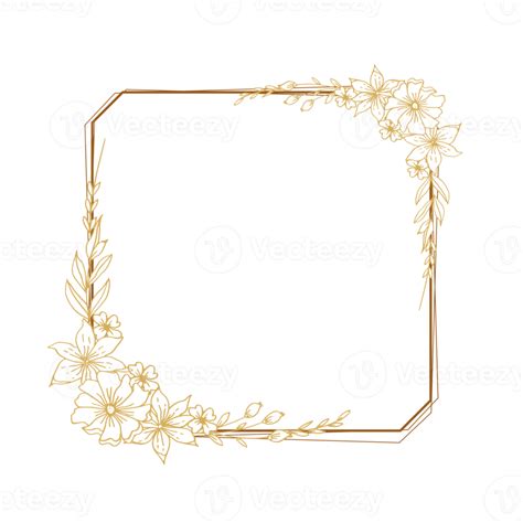 Elegante Oro Cuadrado Floral Frontera Con Mano Dibujado Hojas Y Flores Para Boda Invitación