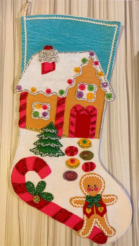 Vintage Handmade Christmas Stocking Gingerbread House S Finished